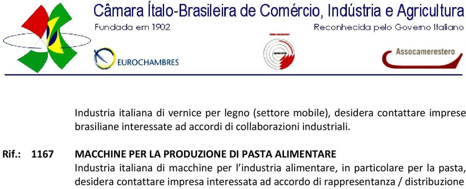 : 1167 MACCHINE PER LA PRODUZIONE DI PASTA ALIMENTARE Industria italiana di macchine per l