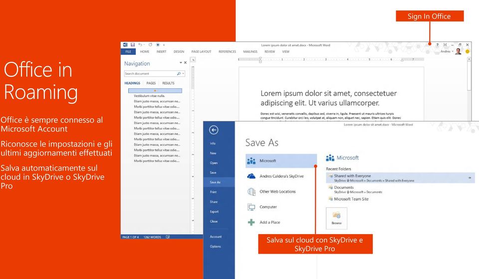 aggiornamenti effettuati Salva automaticamente sul cloud in SkyDrive o