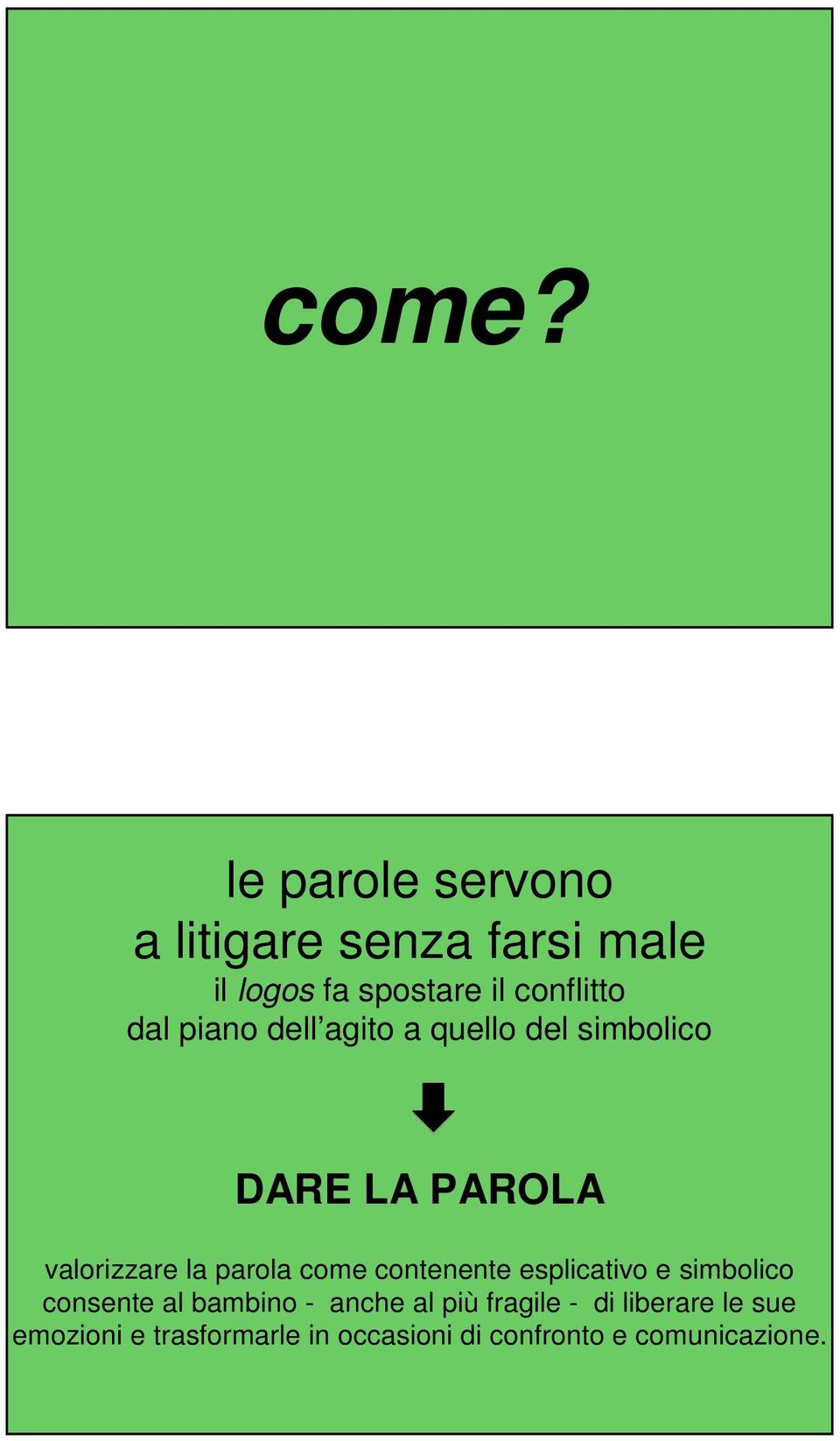 parola come contenente esplicativo e simbolico consente al bambino - anche al più