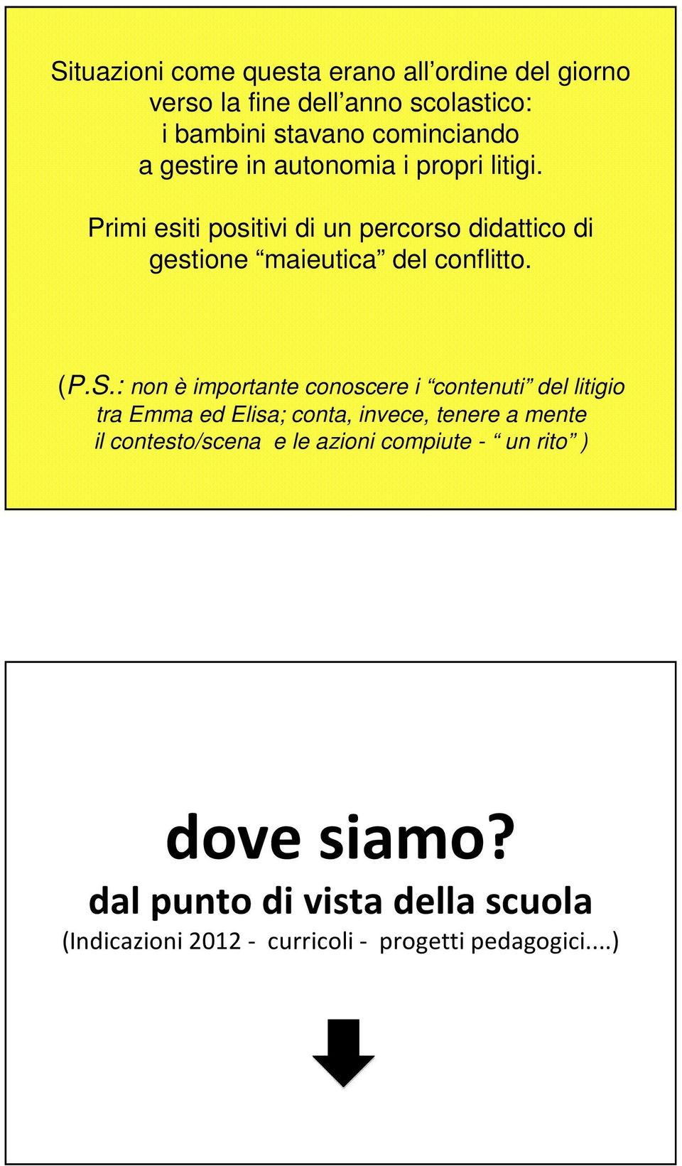 S.: non è importante conoscere i contenuti del litigio tra Emma ed Elisa; conta, invece, tenere a mente il contesto/scena e