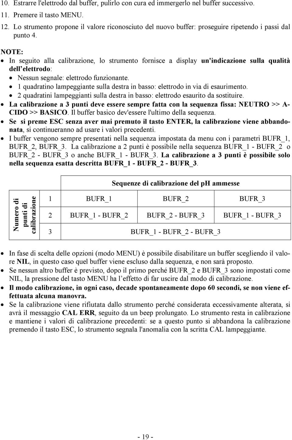 NOTE: In seguito alla calibrazione, lo strumento fornisce a display un'indicazione sulla qualità dell elettrodo: Nessun segnale: elettrodo funzionante.