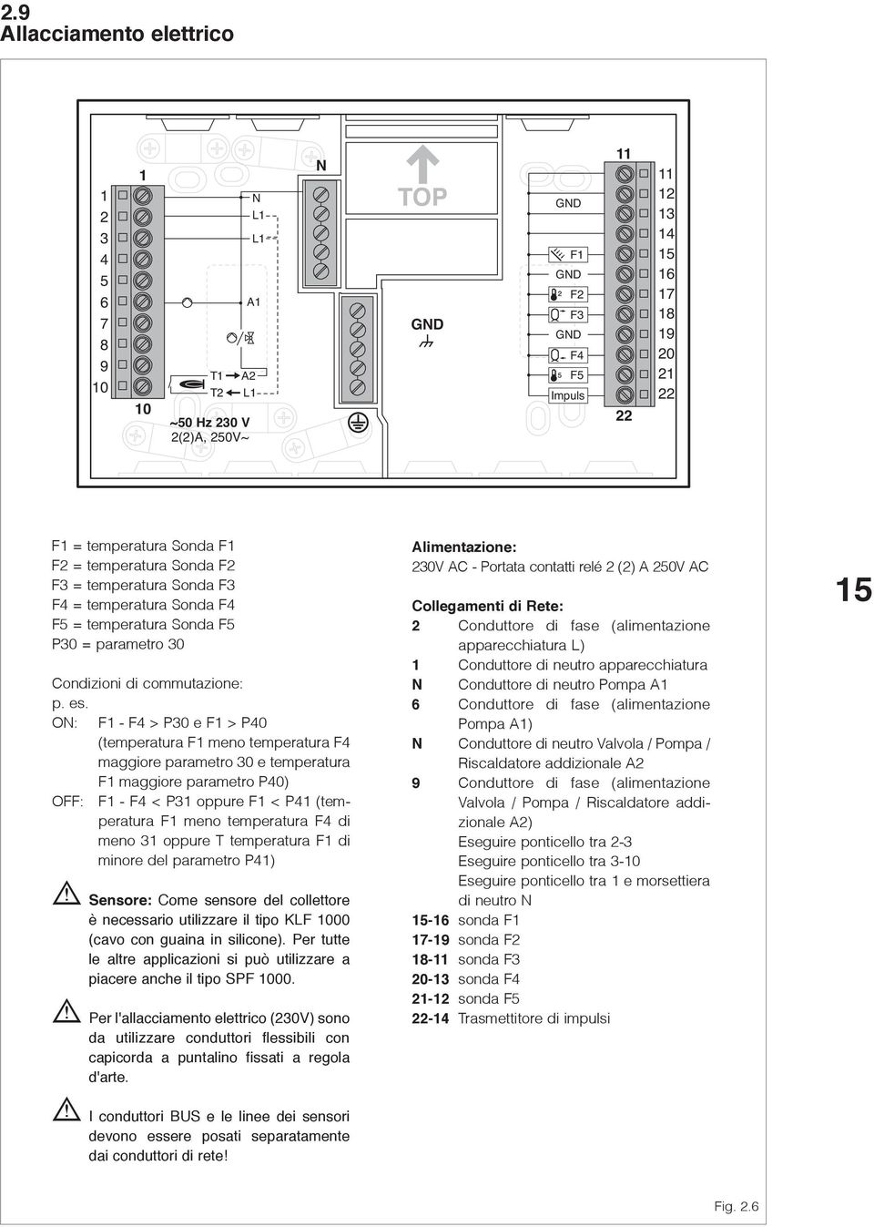 ON: F1 - F4 > P30 e F1 > P40 (temperatura F1 meno temperatura F4 maggiore parametro 30 e temperatura F1 maggiore parametro P40) OFF: F1 - F4 < P31 oppure F1 < P41 (temperatura F1 meno temperatura F4