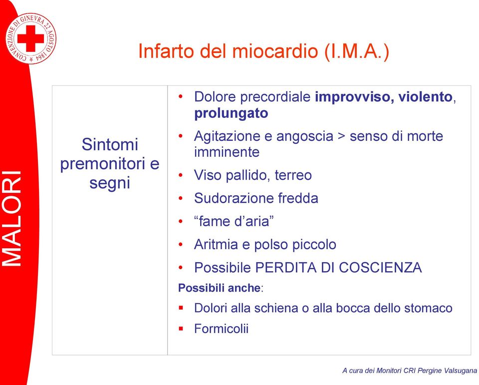 Agitazione e angoscia > senso di morte imminente Viso pallido, terreo Sudorazione