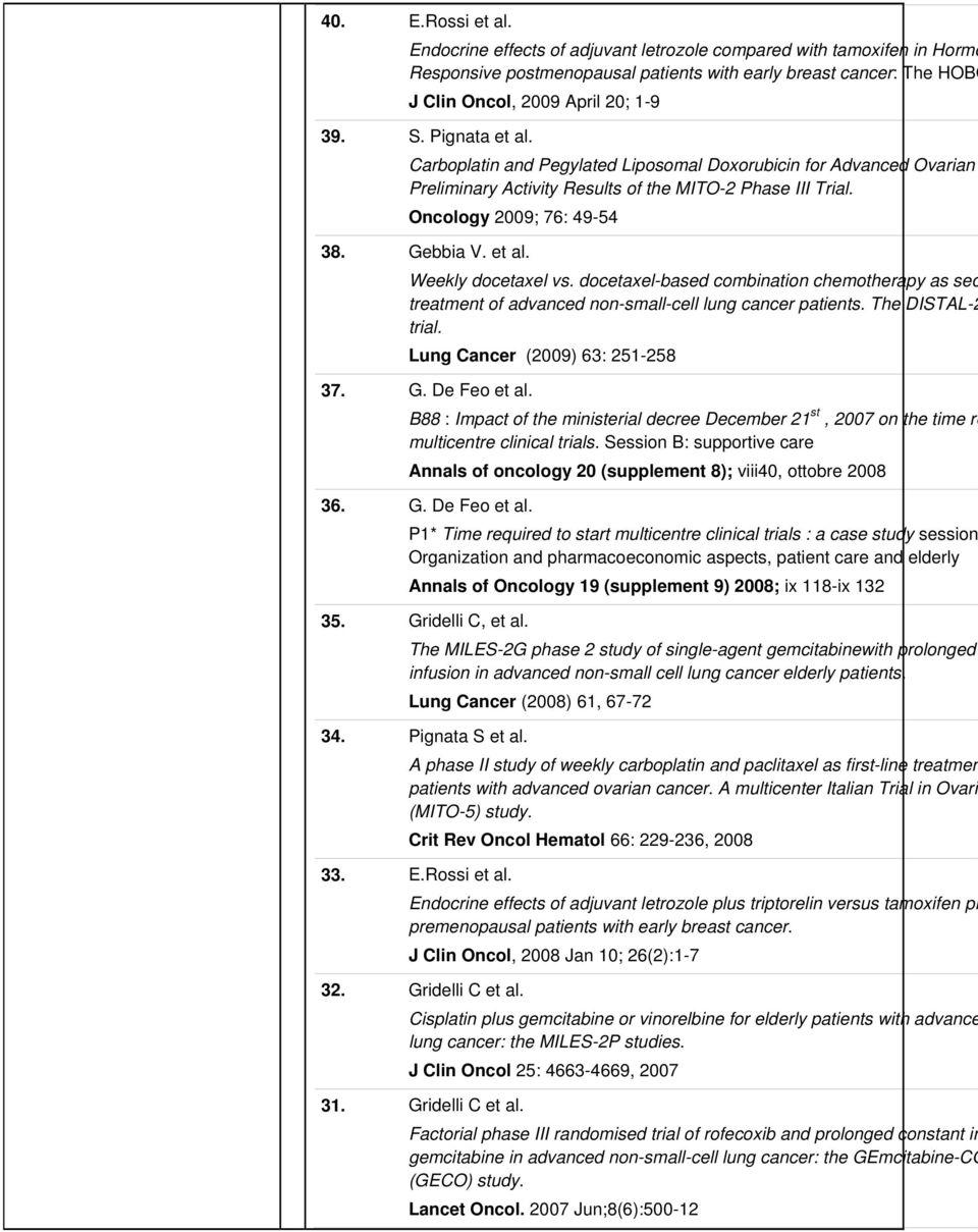docetaxel-based combination chemotherapy as sec treatment of advanced non-small-cell lung cancer patients. The DISTAL-2 trial. Lung Cancer (2009) 63: 251-258 37. G. De Feo et al.