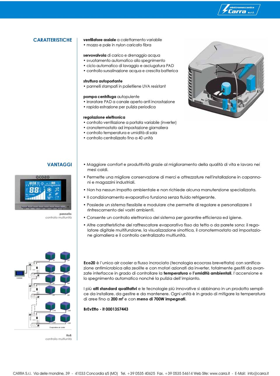 canale aperto anti incrostazione rapida estrazione per pulizia periodica regolazione elettronica controllo ventilazione a portata variabile (inverter) cronotermostato ad impostazione giornaliera