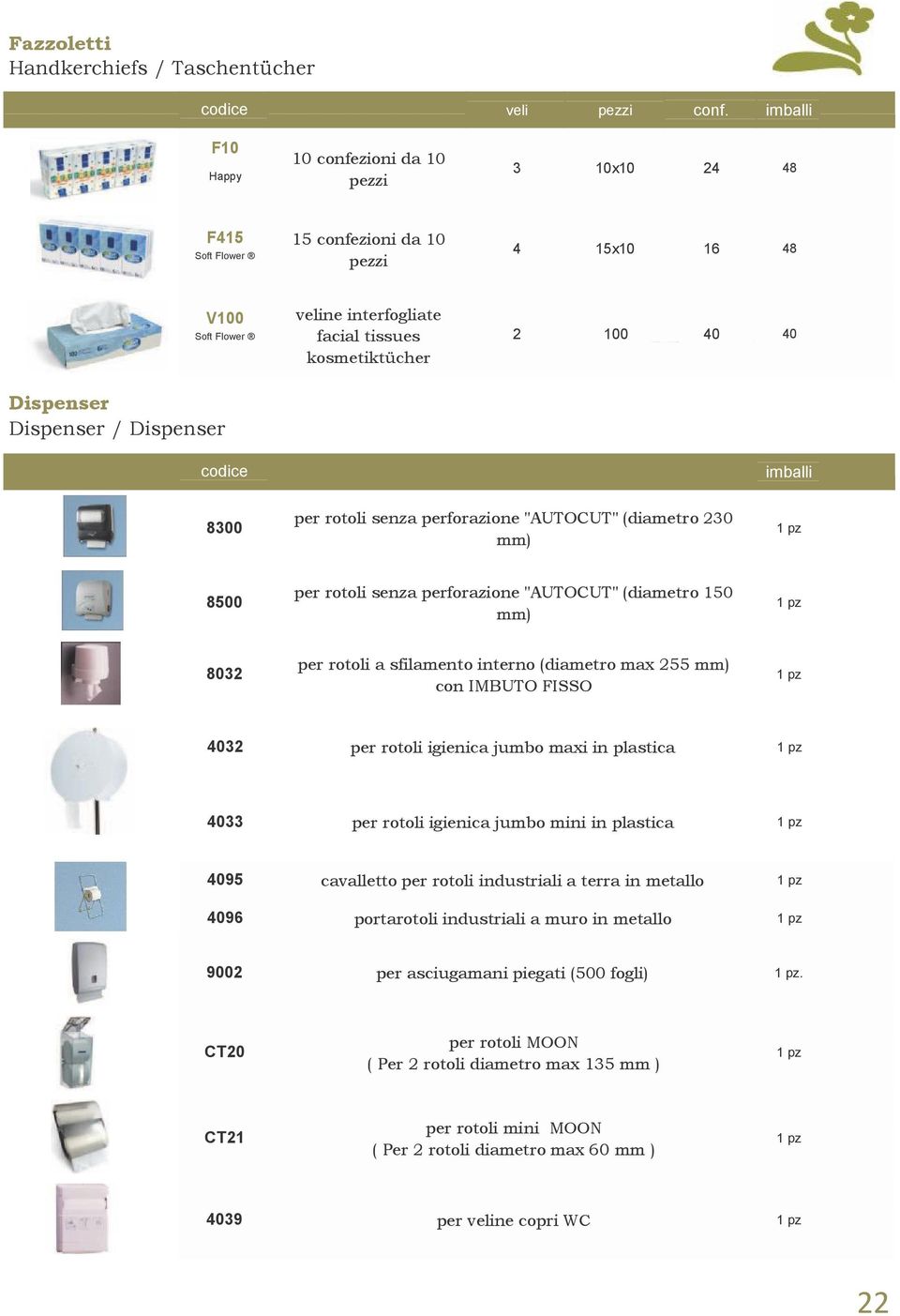 IMBUTO FISSO pz per rotoli igienica jumbo maxi in plastica pz per rotoli igienica jumbo mini in plastica pz 95 cavalletto per rotoli industriali a terra in metallo pz 9 portarotoli industriali