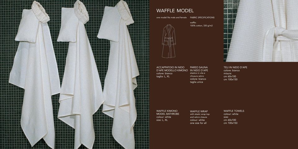 chiusura velcro taglia unica teli IN NIDO D APE misura: WAFFLE kimono model BATHROBE