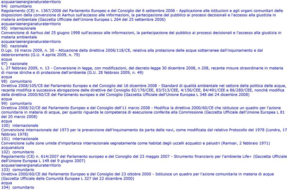 informazioni, la partecipazione del pubblico ai processi decisionali e l accesso alla giustizia in materia ambientale (Gazzetta Ufficiale dell'unione Europea L 264 del 25 settembre 2006)