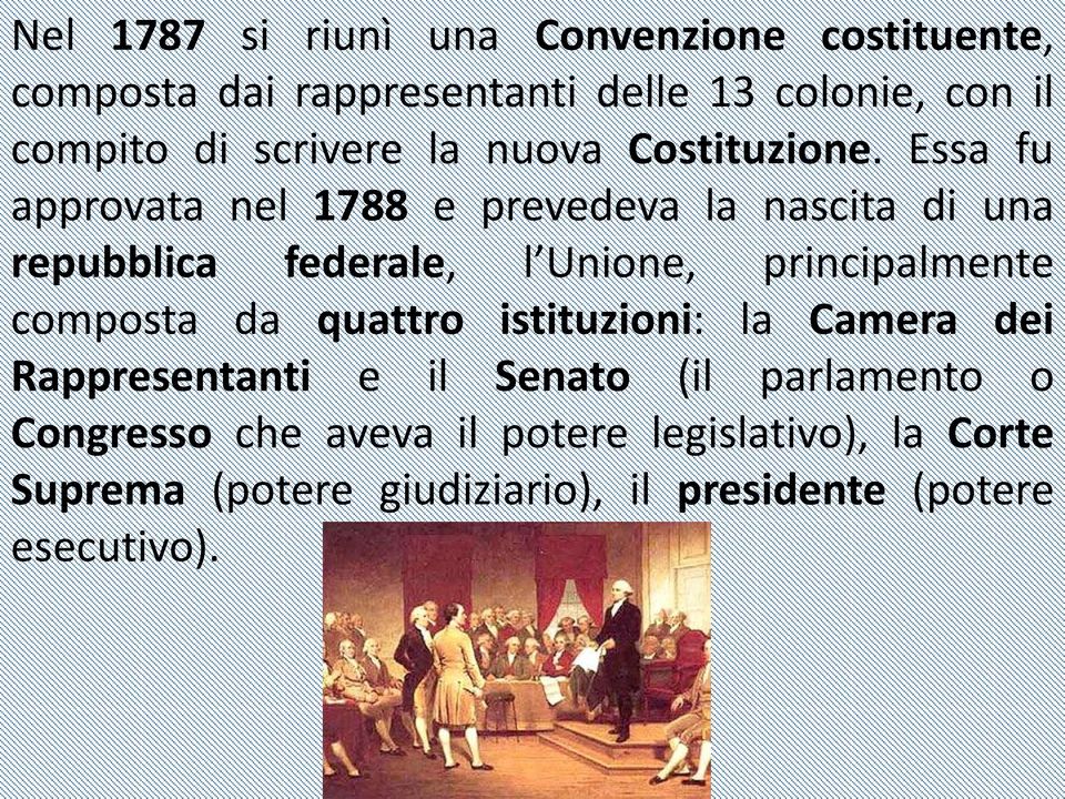 Essa fu approvata nel 1788 e prevedeva la nascita di una composta da quattro istituzioni: la Camera dei Congresso