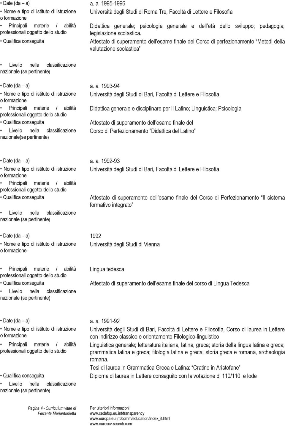 legislazione scolastica. Attestato di superamento dell esame finale del Corso di perfezionamento Metodi della valutazione scolastica  a.