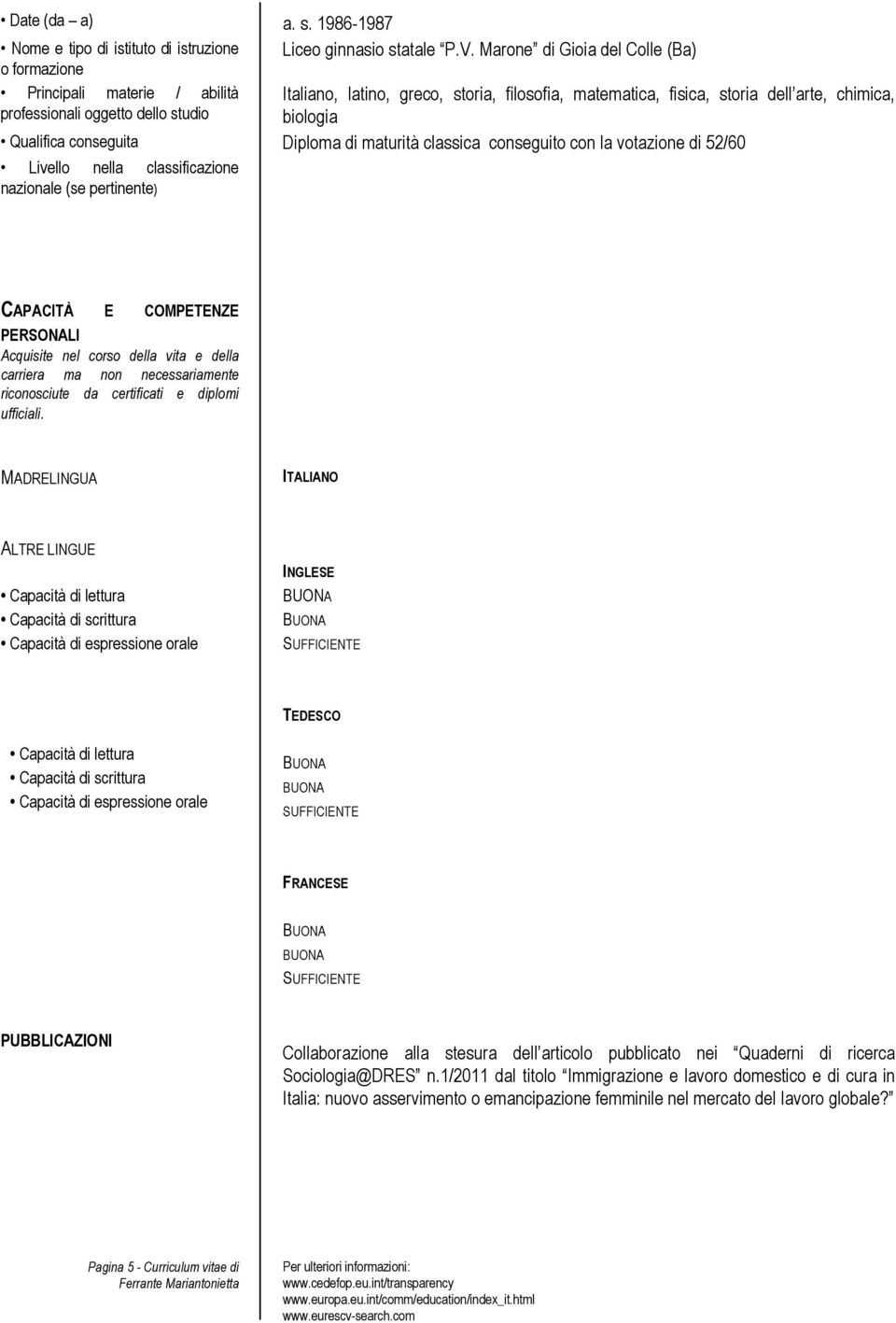 CAPACITÀ E COMPETENZE PERSONALI Acquisite nel corso della vita e della carriera ma non necessariamente riconosciute da certificati e diplomi ufficiali.