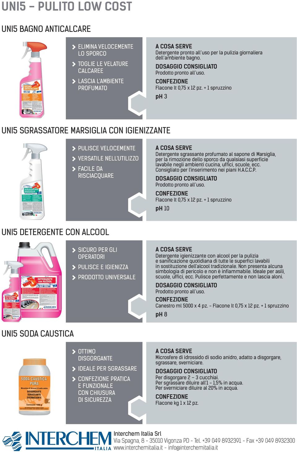 rimozione dello sporco da qualsiasi superficie lavabile negli ambienti cucina, uffici, scuole, ecc. Consigliato per l'inserimento nei piani H.A.C.C.P. Flacone lt 0,75 x 12 pz.