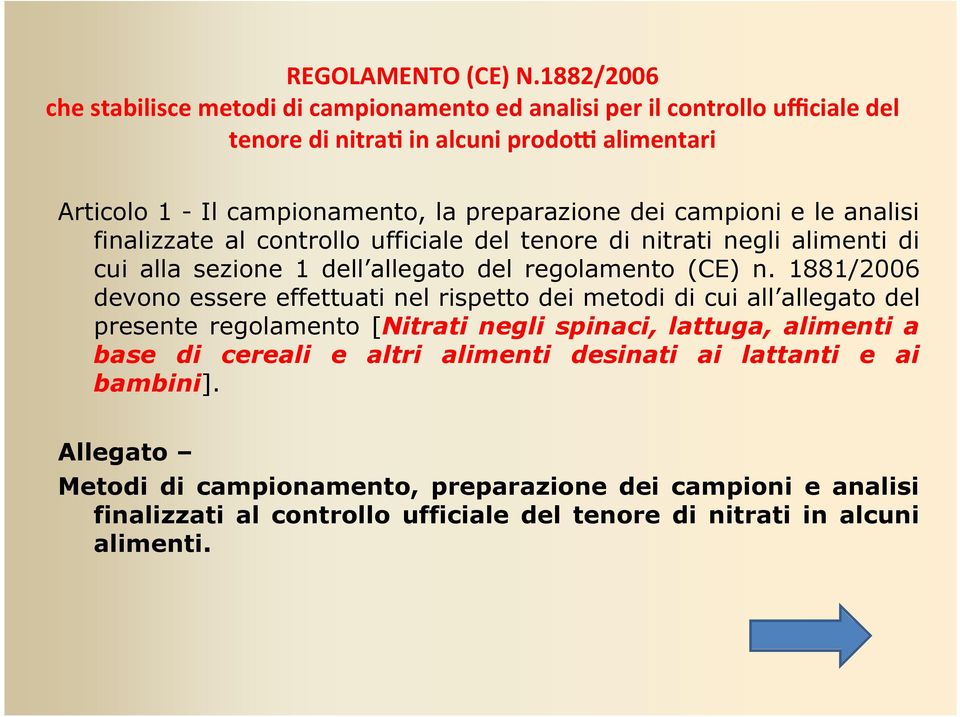 preparazione dei campioni e le analisi finalizzate al controllo ufficiale del tenore di nitrati negli alimenti di cui alla sezione 1 dell allegato del regolamento (CE) n.