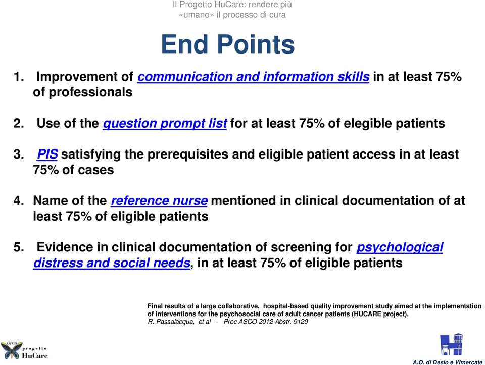 Name of the reference nurse mentioned in clinical documentation of at least 75% of eligible patients 5.