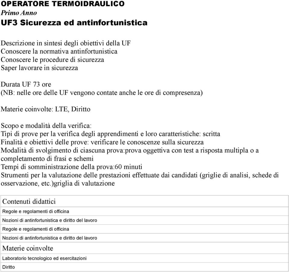 di svolgimento di ciascuna prova:prova oggettiva con test a risposta multipla o a completamento di frasi e schemi Tempi di somministrazione della prova:60 minuti osservazione, etc.