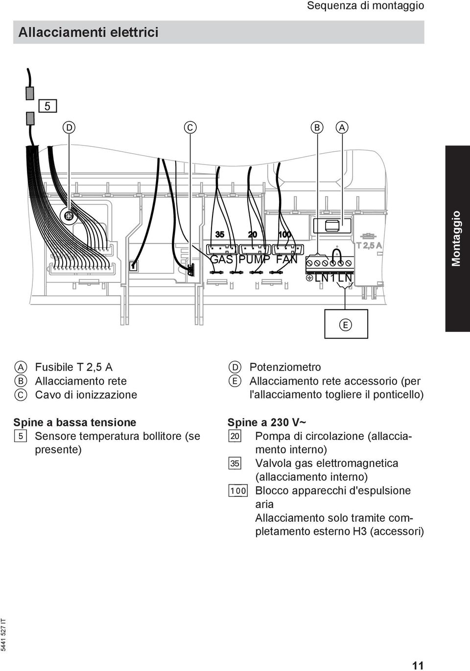 presente) D Potenziometro E Allacciamento rete accessorio (per l'allacciamento togliere il ponticello) Spine a 230 V~ sö Pompa di