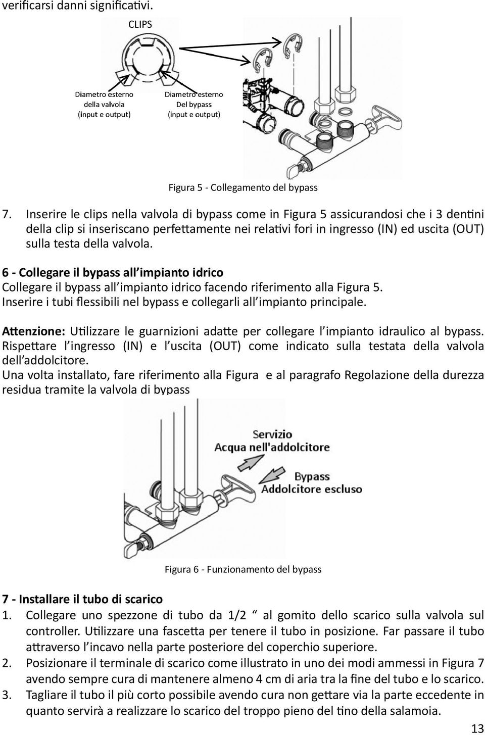 valvola. 6 - Collegare il bypass all impianto idrico Collegare il bypass all impianto idrico facendo riferimento alla Figura 5.