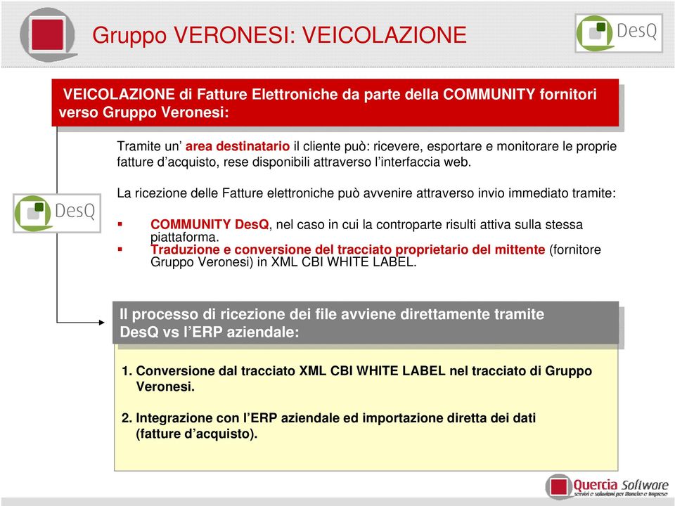 La riczion dll Fattur lttronich può avvnir attravrso invio immato tramit: COMMUNITY DsQ, nl caso in cui la contropart risulti attiva sulla stssa piattaforma.