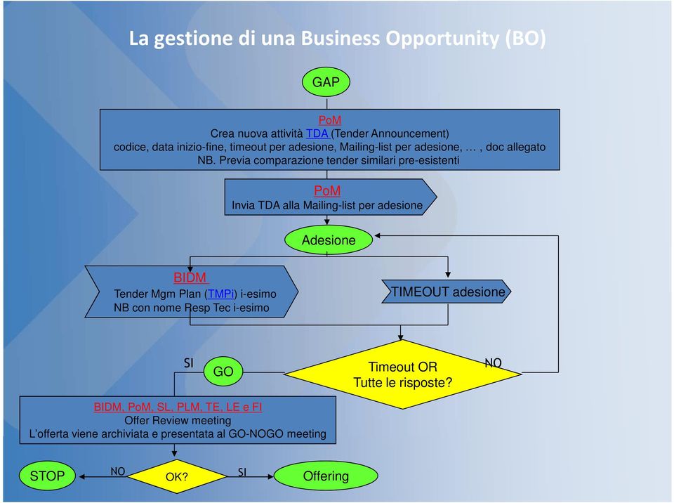 Previa comparazione tender similari pre-esistenti PoM Invia TDA alla Mailing-list per adesione Adesione BIDM Tender Mgm Plan (TMPi)