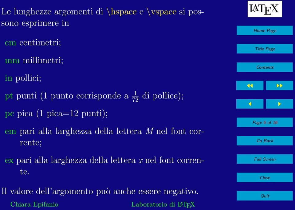 pollice); em pari alla larghezza della lettera M nel font corrente; ex pari alla larghezza