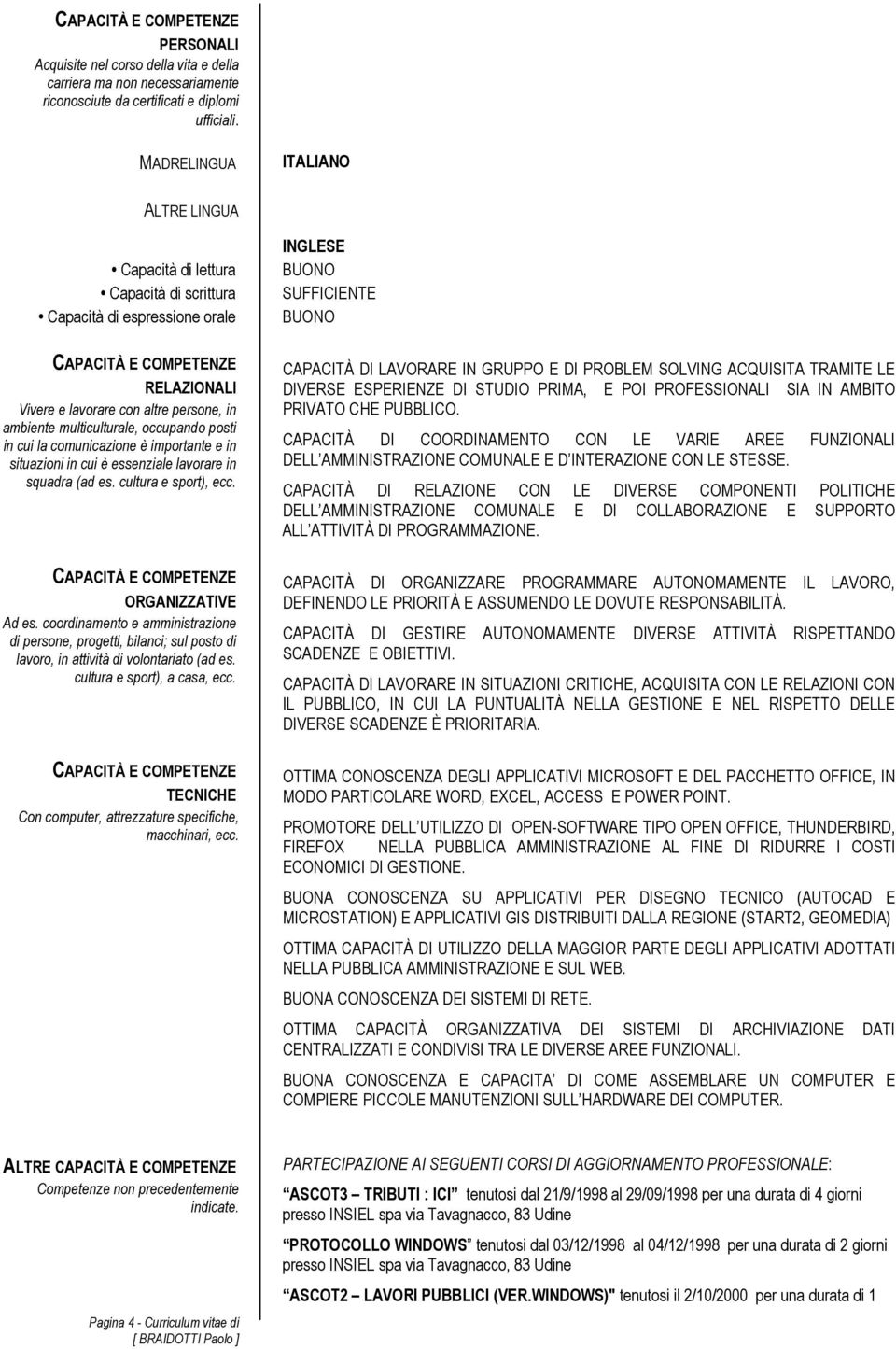 multiculturale, occupando posti in cui la comunicazione è importante e in situazioni in cui è essenziale lavorare in squadra (ad es. cultura e sport), ecc. CAPACITÀ E COMPETENZE ORGANIZZATIVE Ad es.