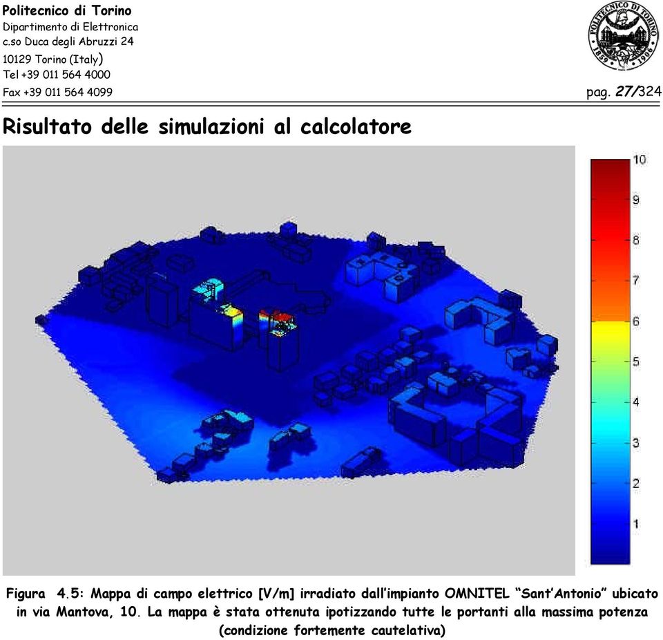 5: Mappa di campo elettrico [V/m] irradiato dall impianto OMNITEL Sant