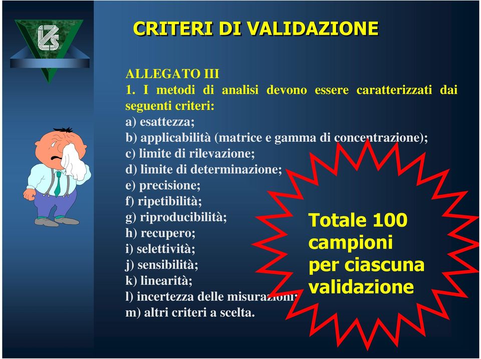 e gamma di concentrazione); c) limite di rilevazione; d) limite di determinazione; e) precisione; f)