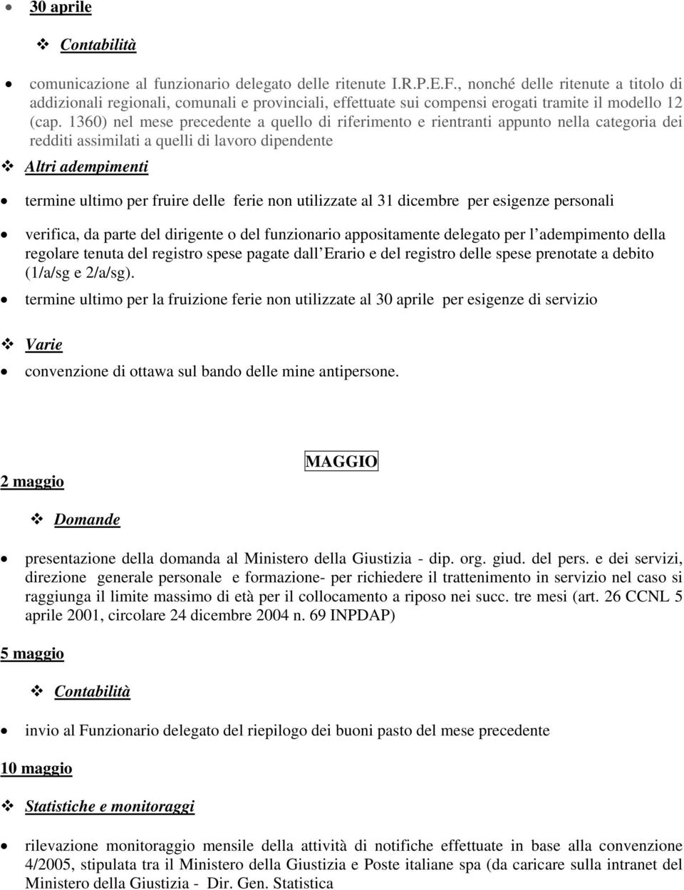 utilizzate al 31 dicembre per esigenze personali (1/a/sg e 2/a/sg).