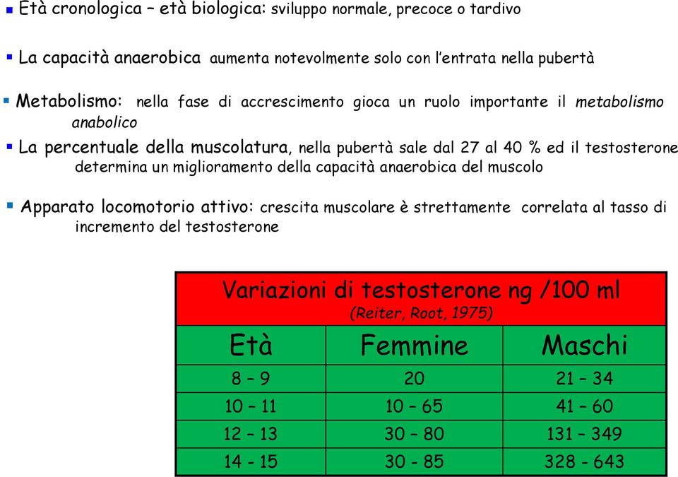 determina un miglioramento della capacità anaerobica del muscolo Apparato locomotorio attivo: crescita muscolare è strettamente correlata al tasso di incremento