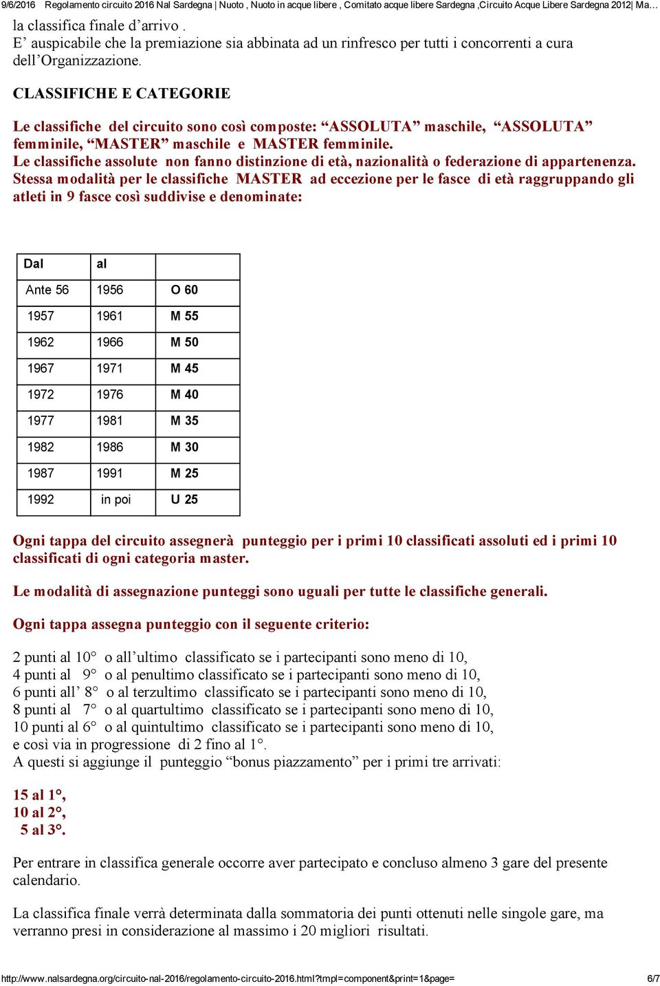 Le classifiche assolute non fanno distinzione di età, nazionalità o federazione di appartenenza.