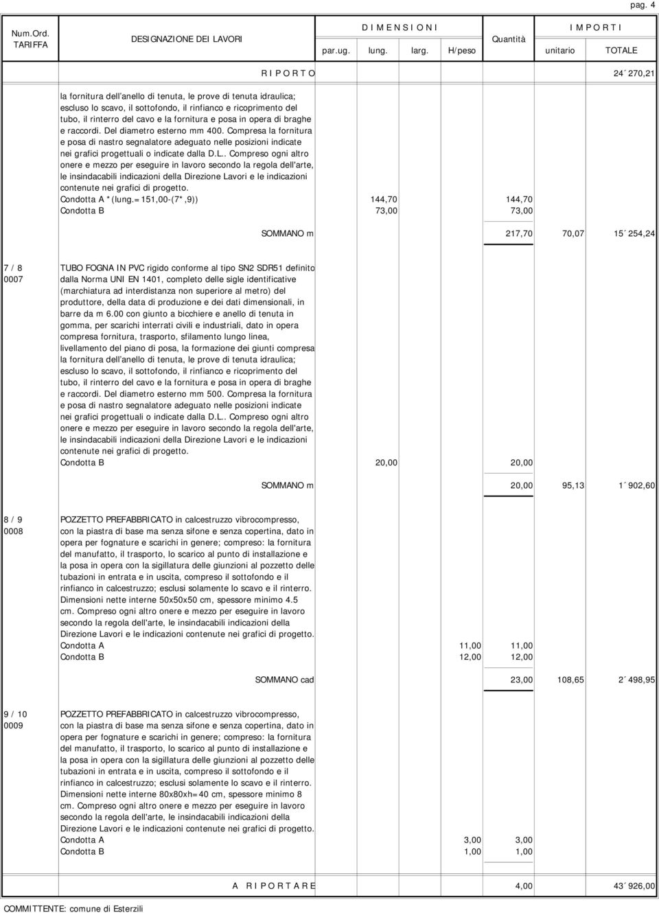 Compresa la fornitura e posa di nastro segnalatore adeguato nelle posizioni indicate nei grafici progettuali o indicate dalla D.L.