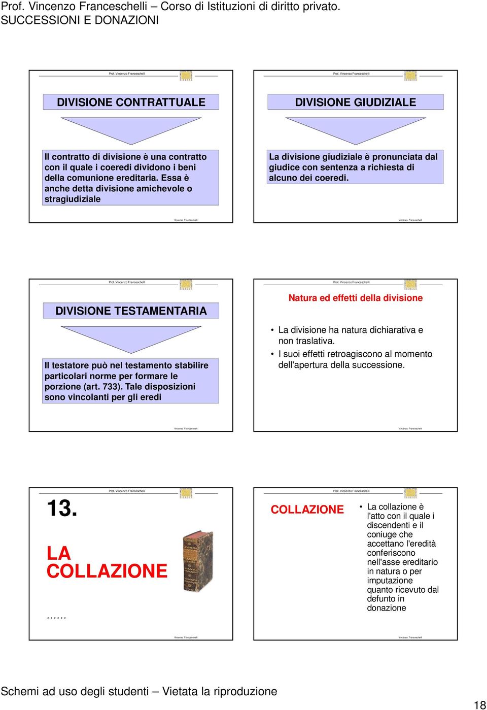 DIVISIONE TESTAMENTARIA Il testatore può nel testamento stabilire particolari norme per formare le porzione (art. 733).