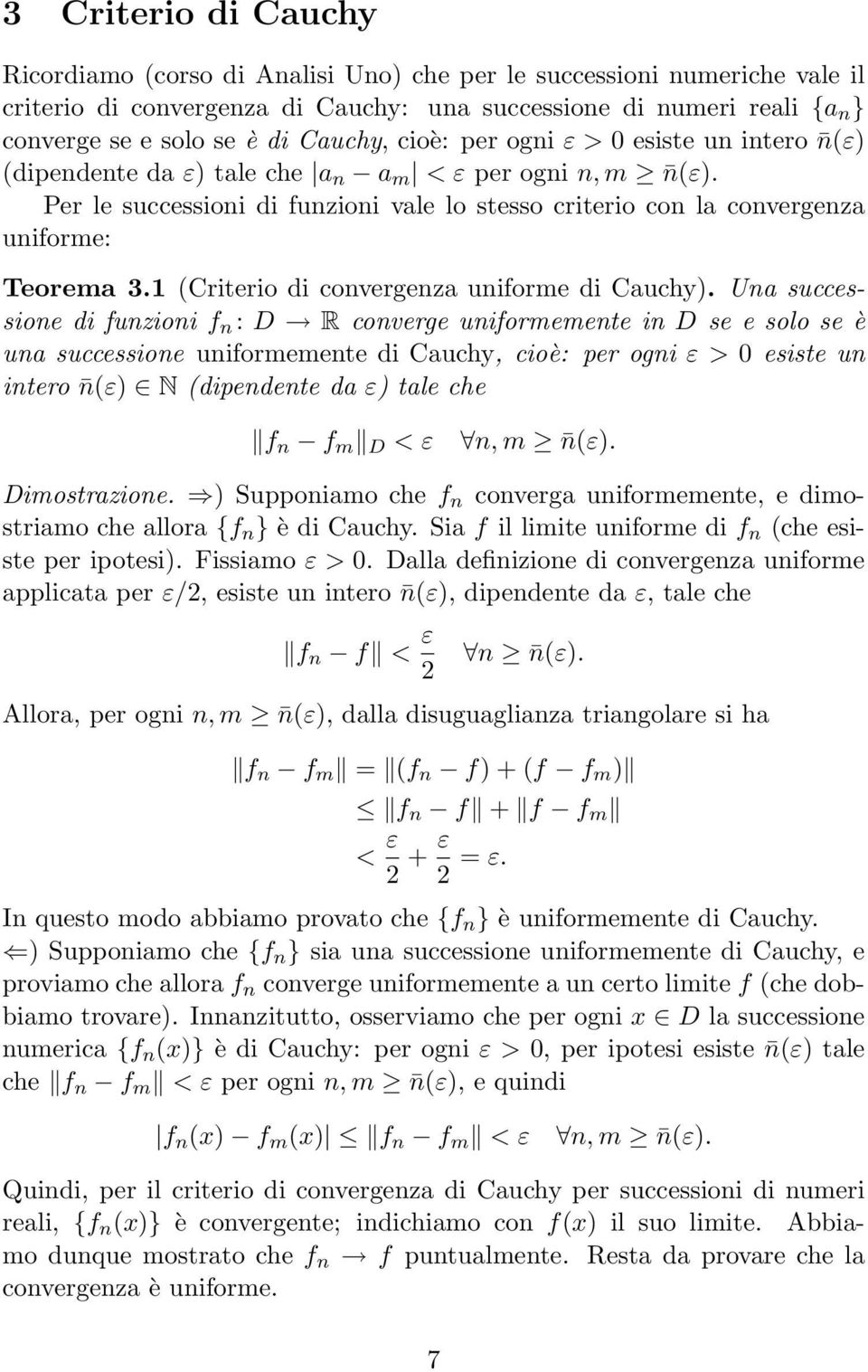 1 Criterio di convergenz uniforme di Cuchy.