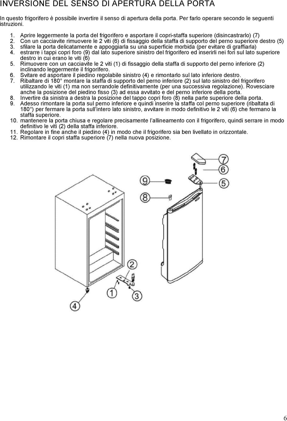 Con un cacciavite rimuovere le 2 viti (6) di fissaggio della staffa di supporto del perno superiore destro (5) 3.