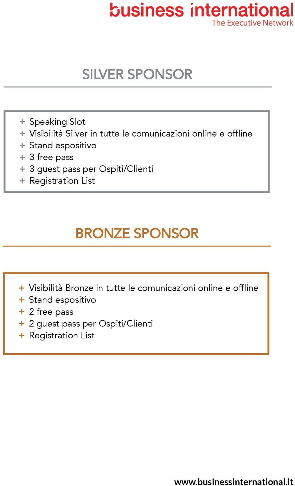 Registration List BRONze SPONSOR + Visibilità Bronze in tutte le comunicazioni online