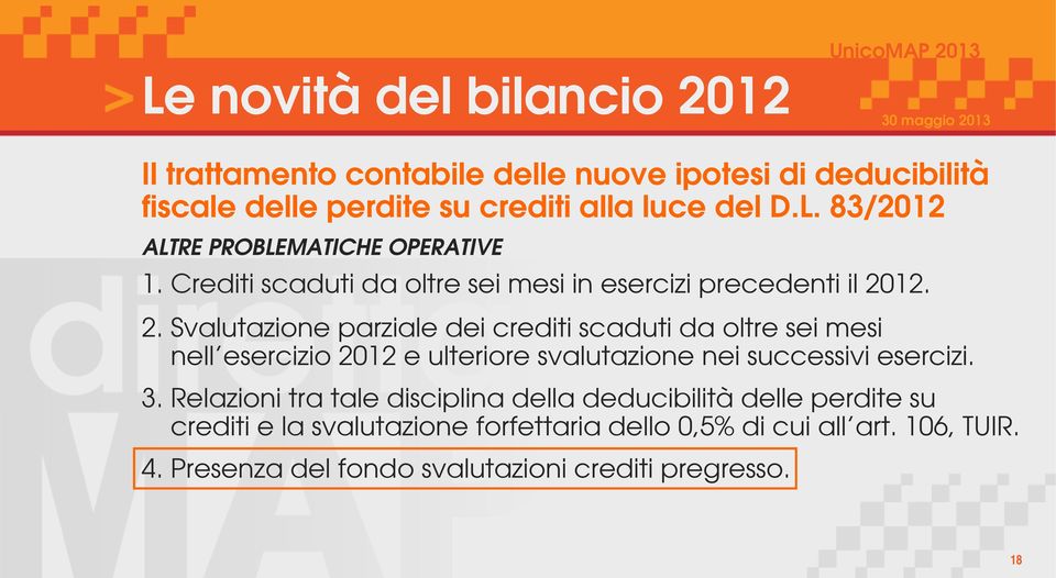 Svalutazione parziale dei crediti scaduti da oltre sei mesi nell esercizio 2012 e ulteriore svalutazione nei