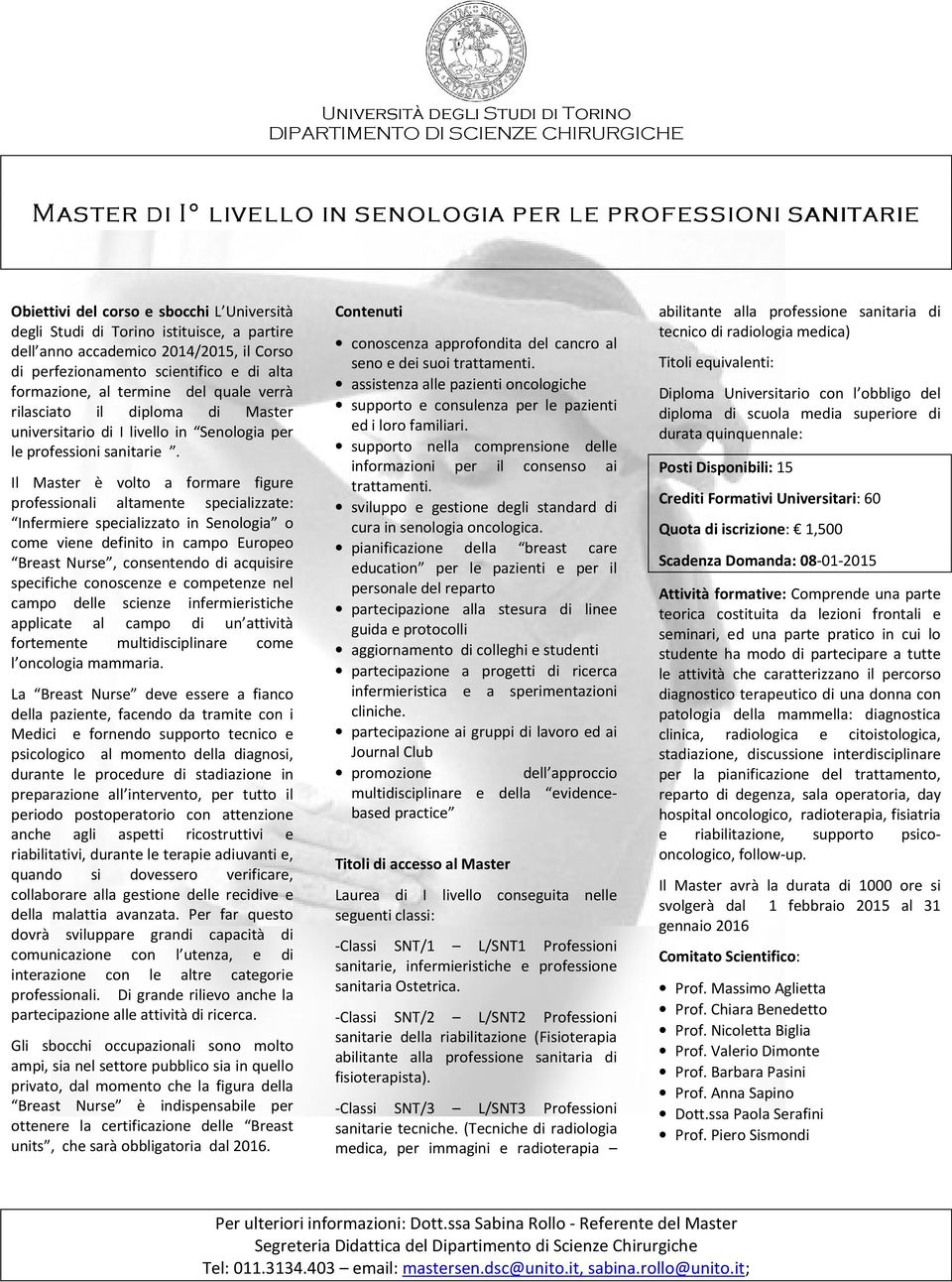 livello in Senologia per le professioni sanitarie.