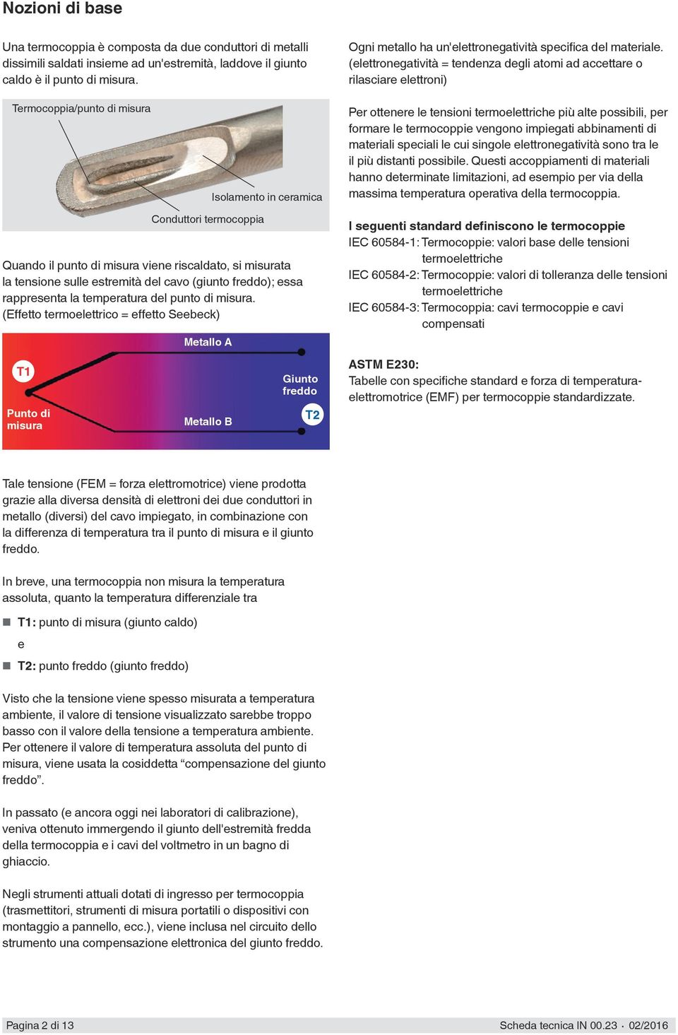 (elettronegatività = tendenza degli atomi ad accettare o rilasciare elettroni) Termocoppia/punto di misura Isolamento in ceramica Per ottenere le tensioni termoelettriche più alte possibili, per