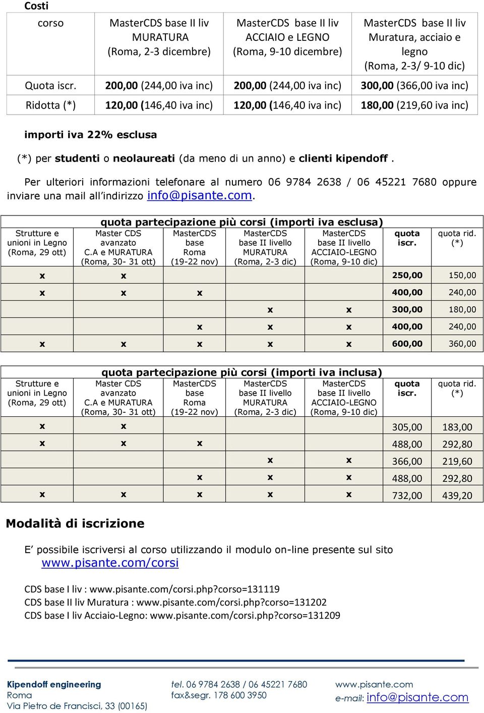 neolaureati (da meno di un anno) e clienti kipendoff. Per ulteriori informazioni telefonare al numero 06 9784 2638 / 06 45221 7680 oppure inviare una mail all indirizzo info@pisante.com.