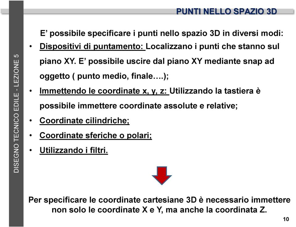 ); Immettendo le coordinate x, y, z: Utilizzando la tastiera è possibile immettere coordinate assolute e relative; Coordinate cilindriche;