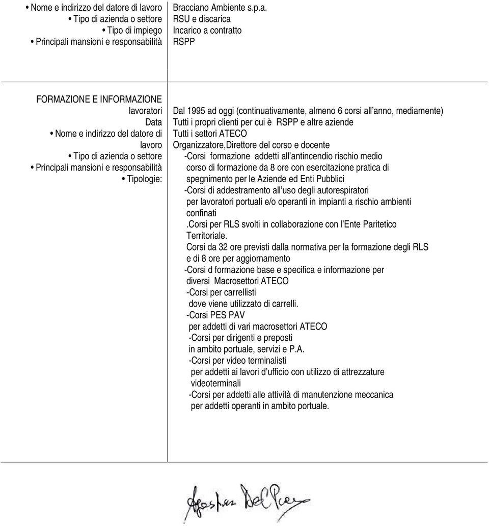 corso di formazione da 8 ore con esercitazione pratica di spegnimento per le Aziende ed Enti Pubblici -Corsi di addestramento all uso degli autorespiratori per lavoratori portuali e/o operanti in