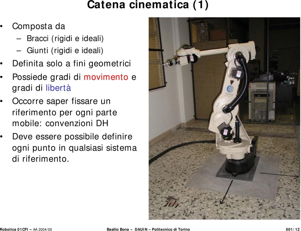parte mobile: convenzioni DH Deve essere possibile definire ogni punto in qualsiasi sistema di