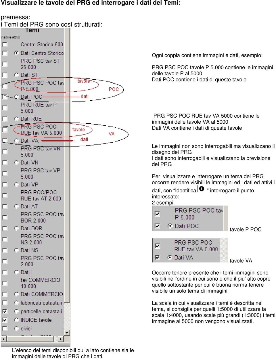 tavole Le immagini non sono interrogabili ma visualizzano il disegno del PRG I dati sono interrogabili e visualizzano la previsione del PRG Per visualizzare e interrogare un tema del PRG occorre