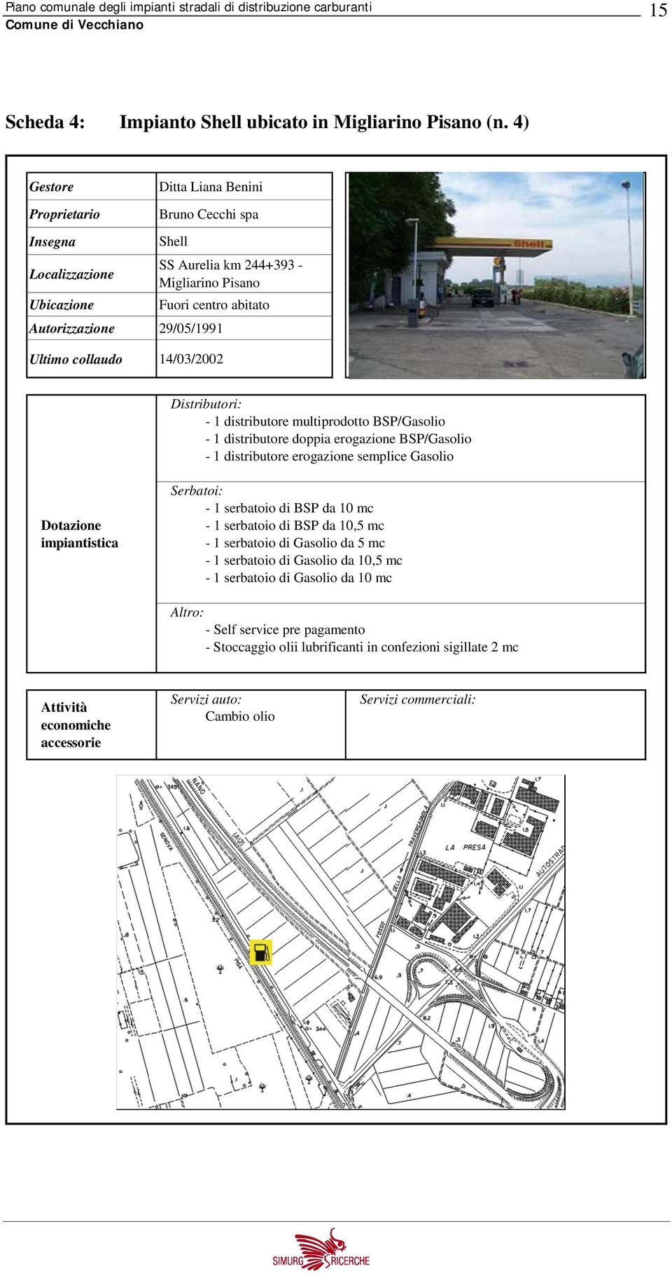 collaudo 14/03/2002 Distributori: - 1 distributore multiprodotto BSP/Gasolio - 1 distributore doppia erogazione BSP/Gasolio - 1 distributore erogazione semplice Gasolio Dotazione impiantistica