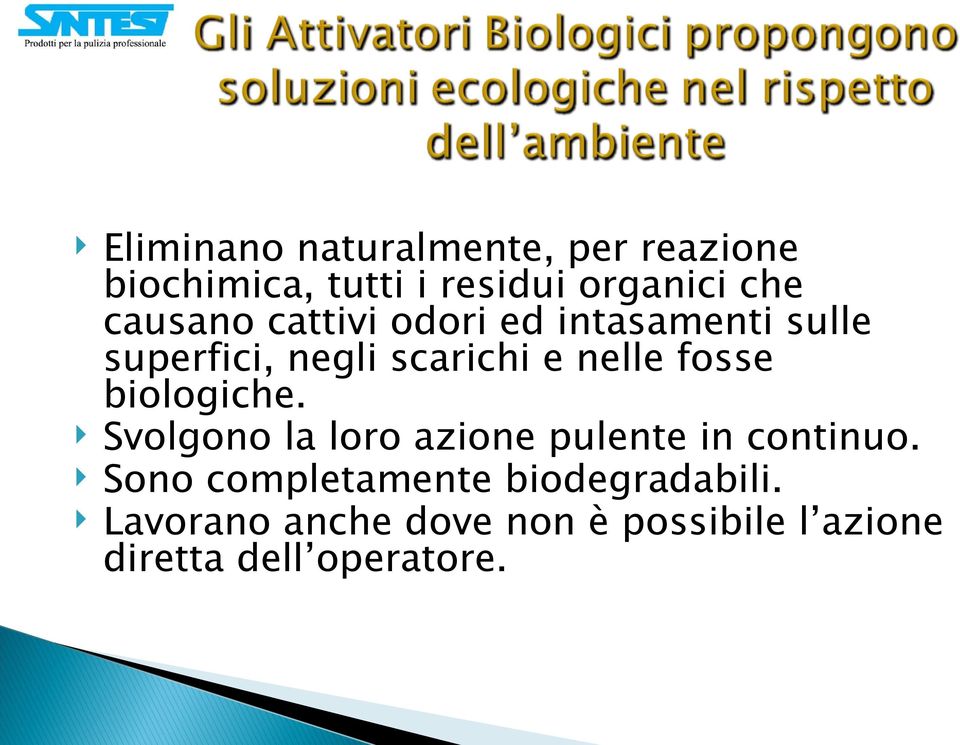 fosse biologiche. Svolgono la loro azione pulente in continuo.