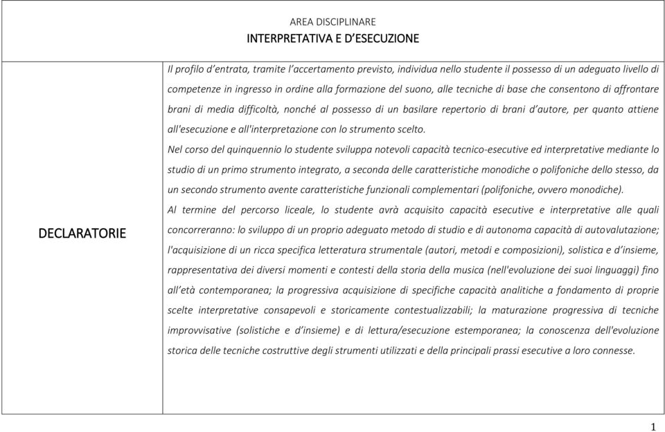 all'esecuzione e all'interpretazione con lo strumento scelto.