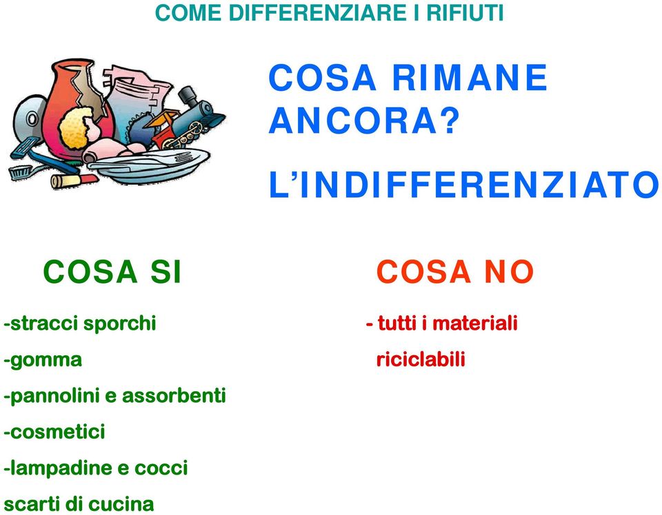 -pannolini e assorbenti -cosmetici -lampadine e