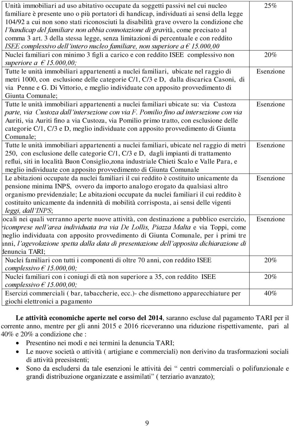 3 della stessa legge, senza limitazioni di percentuale e con reddito ISEE complessivo dell intero nucleo familiare, non superiore a 15.