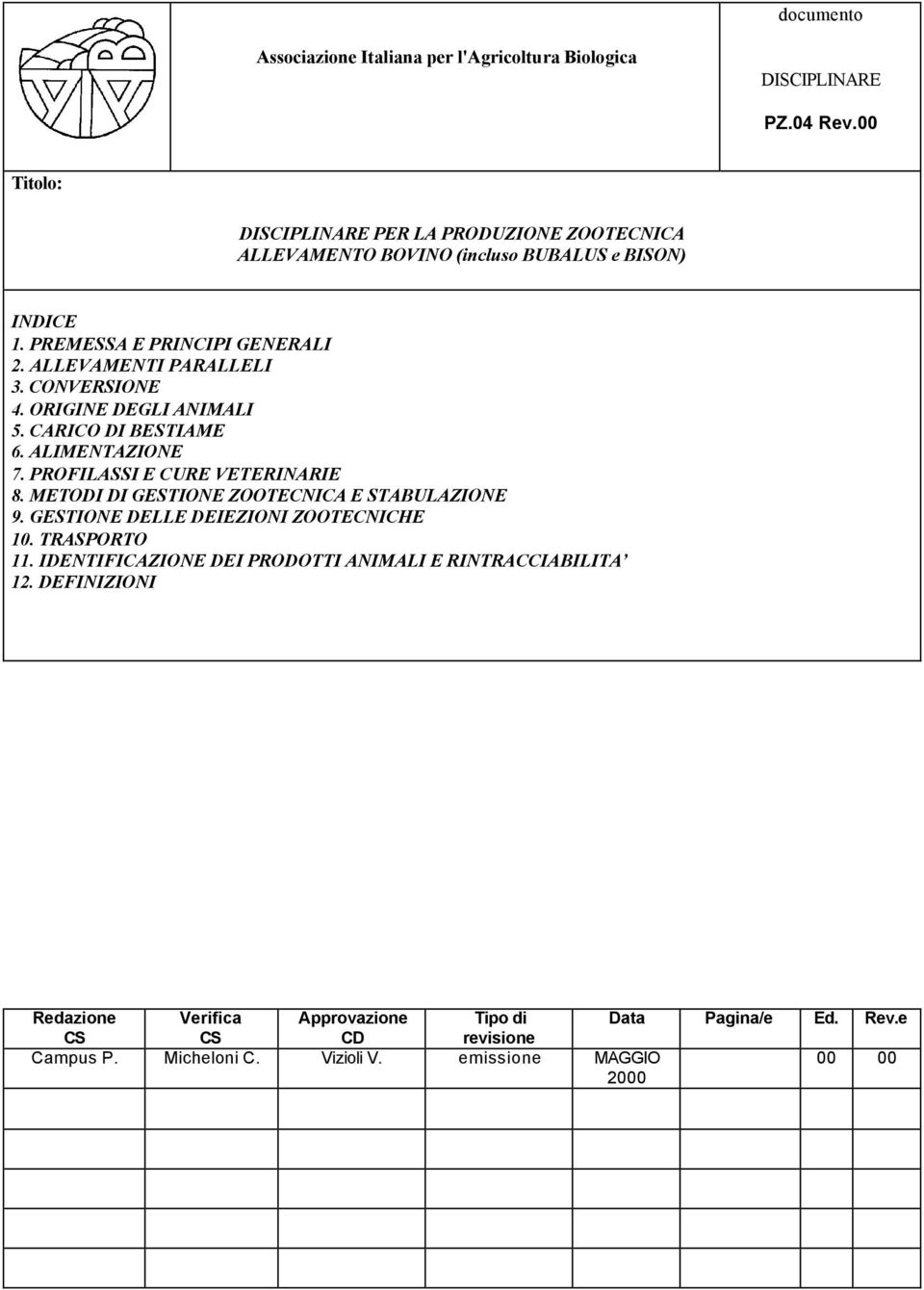 PROFILASSI E CURE VETERINARIE 8. METODI DI GESTIONE ZOOTECNICA E STABULAZIONE 9. GESTIONE DELLE DEIEZIONI ZOOTECNICHE 10. TRASPORTO 11.