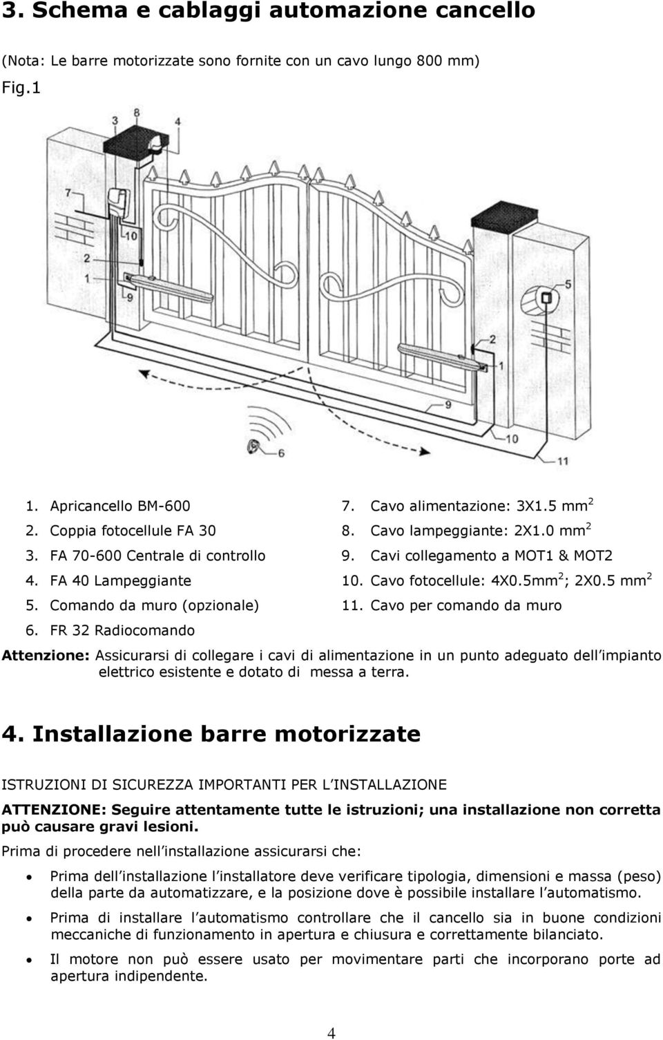 Comando da muro (opzionale) 11. Cavo per comando da muro 6.